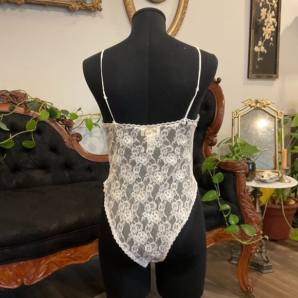 vintage Victoria's Secret Satin Lace Teddy Bodysuit Floral lingerie Size S White - Picture 2 of 6
